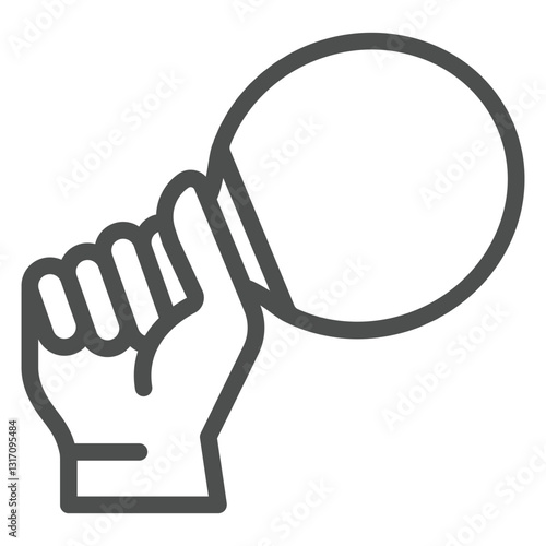 Hand with racket line icon, table tennis concept. Vector graphics. Tennis player hand sign on white background, outline style icon for mobile or web design.