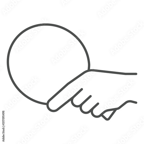 Hand with racket thin line icon, table tennis concept. Vector graphics. Table tennis player hand sign on white background, outline style icon for mobile or web design.