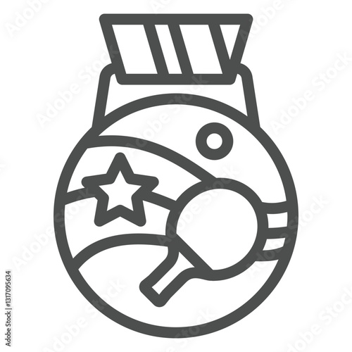 Winner gold medal line icon, tennis sport game concept. Vector graphics. Award trophy stand sign on white background, outline style icon for mobile or web design.