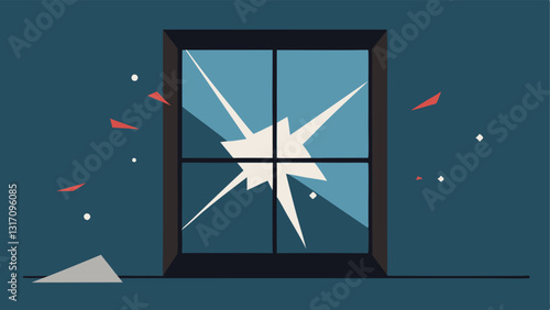 Shattered Glass An of a broken window with shards of glass tered on the ground depicting the aftermath of a shooting incident in a residential area.