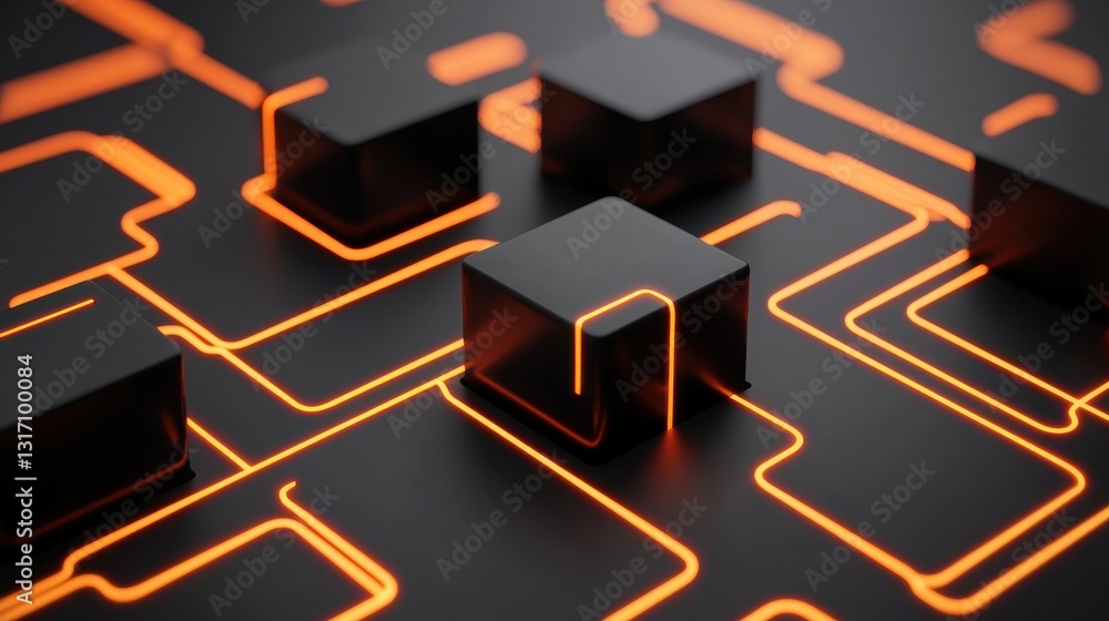 Abstract design with glowing lines and geometric shapes on dark background Abstract design with glowing lines and geometric shapes on dark background