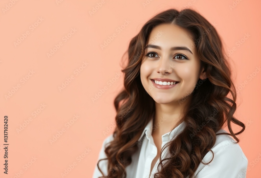 Natural light portrait of a young female on a warm pastel background Natural light portrait of a young female on a warm pastel background