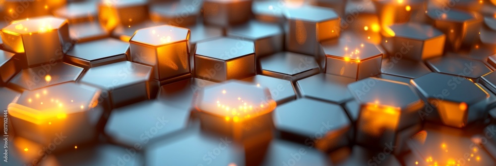 Luxurious Abstract White Background with Golden Hexagons in 3D Rendering Luxurious Abstract White Background with Golden Hexagons in 3D Rendering