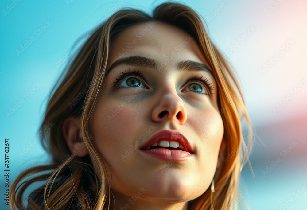 Serene female portrait with upward gaze Serene female portrait with upward gaze