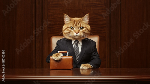Business Cat in Suit at Office Desk