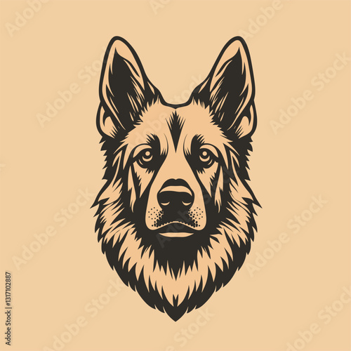 simple german shepherd logo. tan and black