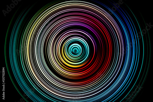 Abstract radial motion blur in blue, yellow, red, green tones .Colorful multicolor concentric circles in the form of a whirl background texture, radial blur, abstract twist, funnelfor label, textiles 