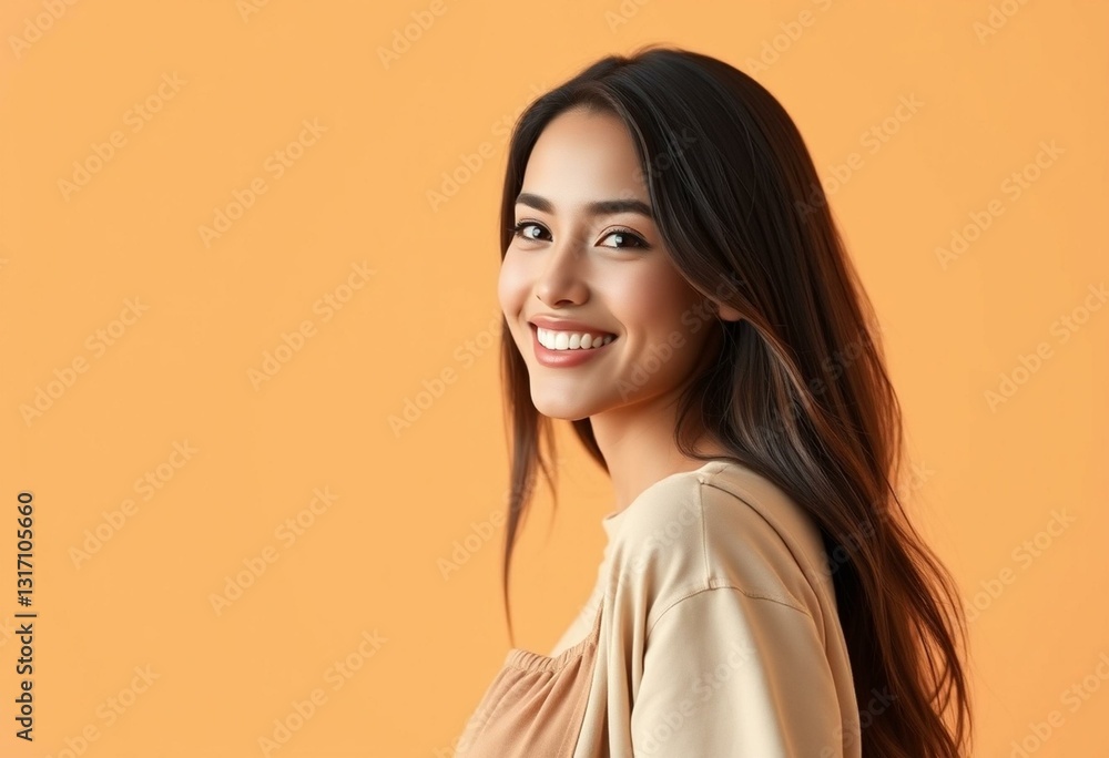 Photorealistic portrait of a female model on pastel background Photorealistic portrait of a female model on pastel background