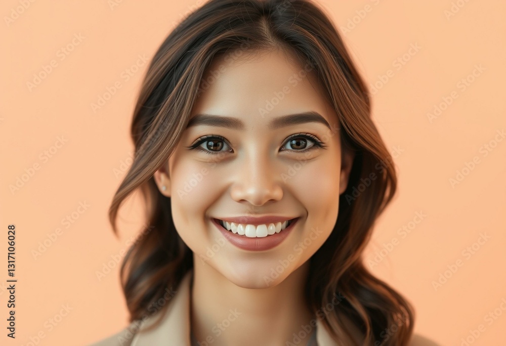 Soft pastel background with a smiling female portrait Soft pastel background with a smiling female portrait