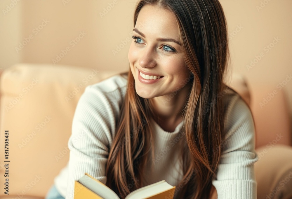 Portrait of a smiling female person on a warm pastel background Portrait of a smiling female person on a warm pastel background