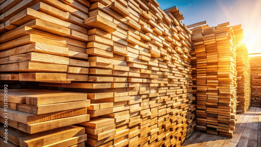 Golden Hour Lumber Stack A Sunlit Array of Planks Ready for Construction Projects Golden Hour Lumber Stack A Sunlit Array of Planks Ready for Construction Projects