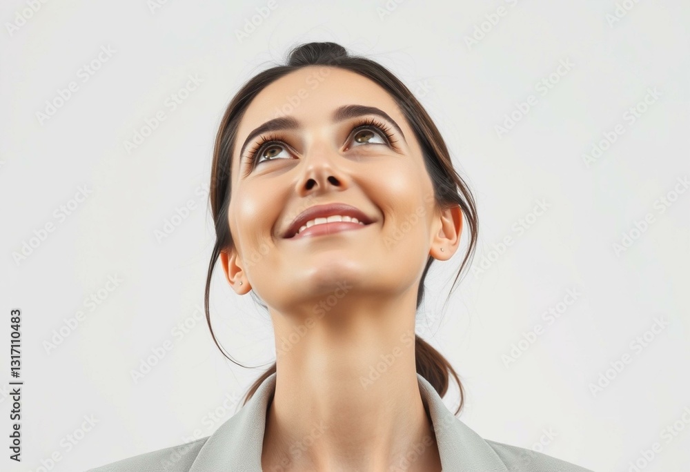 Female portrait gazing upward with sparkling eyes Female portrait gazing upward with sparkling eyes