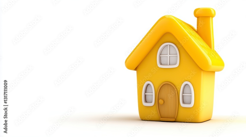 Bright Yellow Cartoon House Illustration on White Background Bright Yellow Cartoon House Illustration on White Background