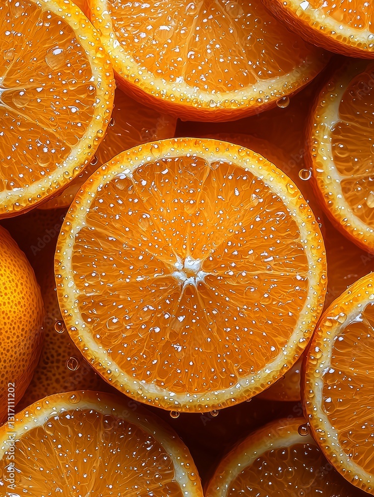 fruit concept. Bright, fresh orange slices with droplets of water, showcasing their vibrant color and texture in a close-up view. fruit concept. Bright, fresh orange slices with droplets of water, showcasing their vibrant color and texture in a close-up view.
