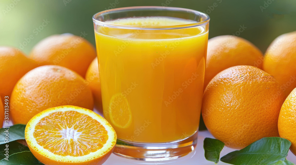 A refreshing glass of orange juice sits among fresh oranges, showcasing vibrant colors and a healthy beverage choice. A refreshing glass of orange juice sits among fresh oranges, showcasing vibrant colors and a healthy beverage choice.