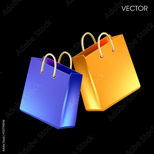 3d minimal shopping bags, isolated on dark background. Shopping bag icon in 3d vector illustration. Vector illustration