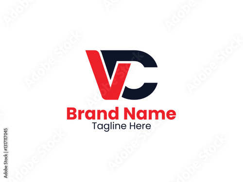 VC logo. VC. Black and red VC letter. CV letter logo design. Initial letter CV uppercase monogram logo.