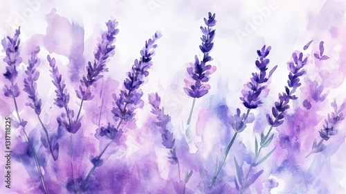 Lavender bouquet pattern in watercolor style, soft hues and artistic brushstrokes