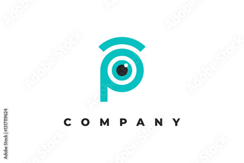 letter p and eye logo design