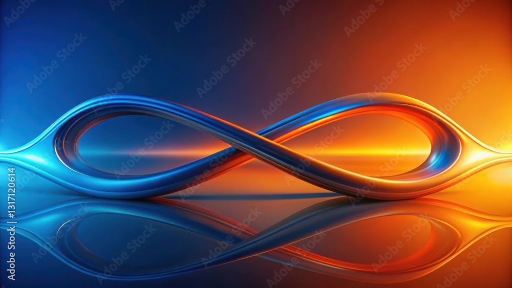 Naklejka premium Abstract Shiny Infinity Symbol Reflecting on a Smooth Surface with Warm and Cool Tones