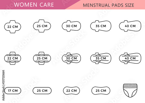 menstrual pads size icon set, sign, symbol, line icon, outline, of women care period stuff editable stroke 