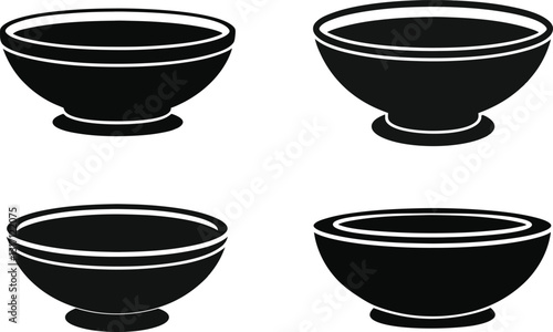 Begging Bowl Silhouette Icon Set, Charity & Donation Vector Collection Set.