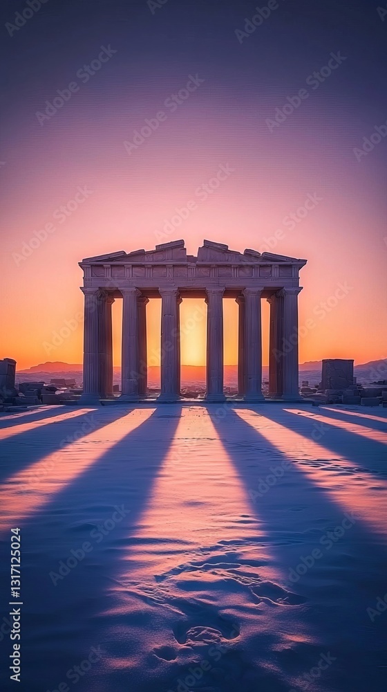 Obraz premium Majestic Sunset at the Parthenon Athens Architectural Marvel Urban Landscape Wide Angle View Symbol of Ancient Greek Brilliance