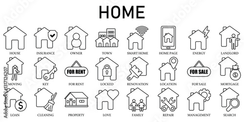 Set of Home Icons or symbols Vector fully editable file.