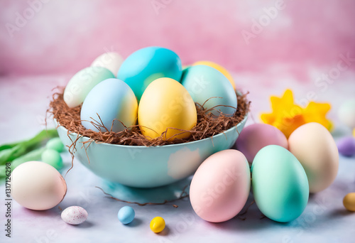 Obraz na płótnie Easter pastel colored eggs w salonie