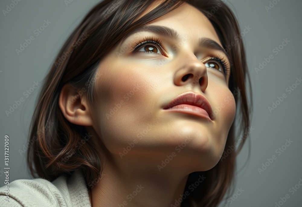 Obraz premium Female portrait with upward gaze and sparkling eyes