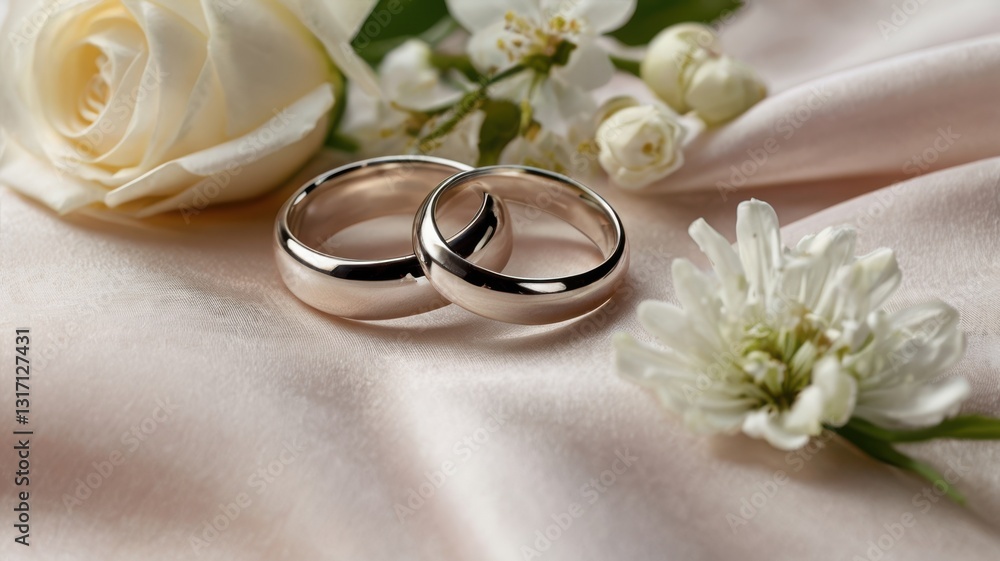 A pair of elegant wedding rings with a timeless design, symbolizing love, commitment, and a lifelong bond in a romantic setting. A pair of elegant wedding rings with a timeless design, symbolizing love, commitment, and a lifelong bond in a romantic setting.