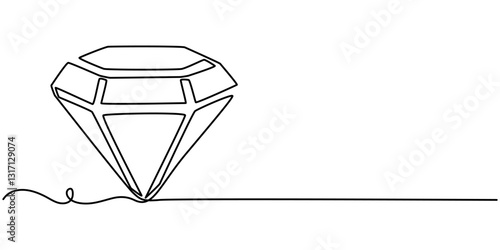Continuous Line Drawing of Diamond Icon. Hand Drawn Symbol Vector Illustration, Diamond one line continuous banner. Line art jewelry concept banner. Outline vector illustration, Hand drawn diamond. 