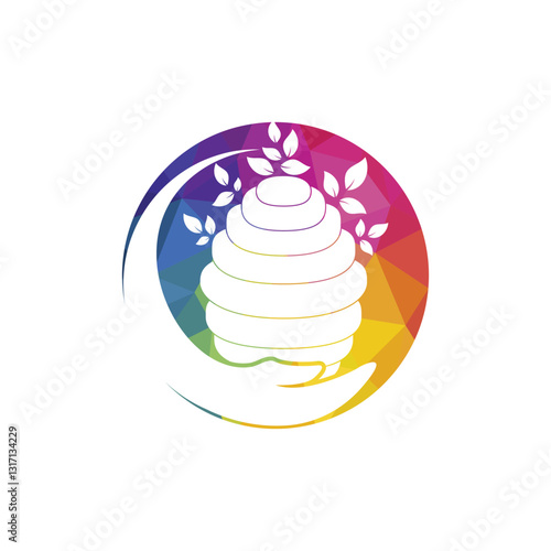 Honey care vector logo design concept. Honeycomb logo design template.