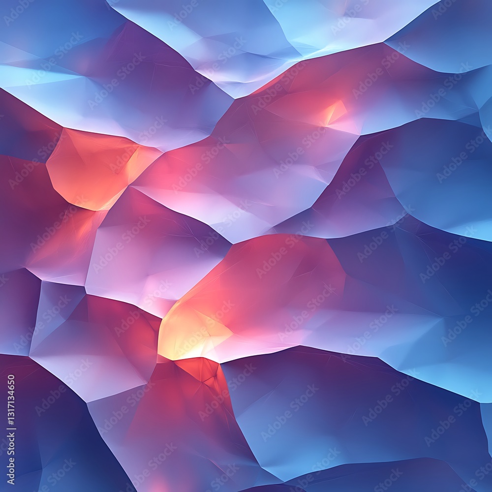 Obraz premium Abstract Low Poly 3D Render with Vivid Blue and Pink Tones and Glowing Light Sources