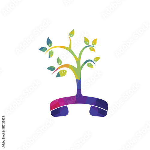 Nature call vector logo design. Handset tree icon design template.