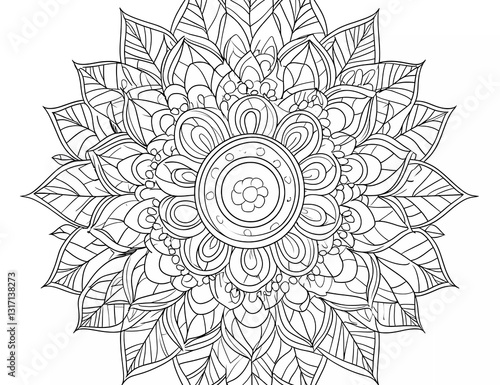 Obraz na płótnie Pumpkin with leaves, mandala-style coloring page for adults, vector line art, simple details, white background, w salonie
