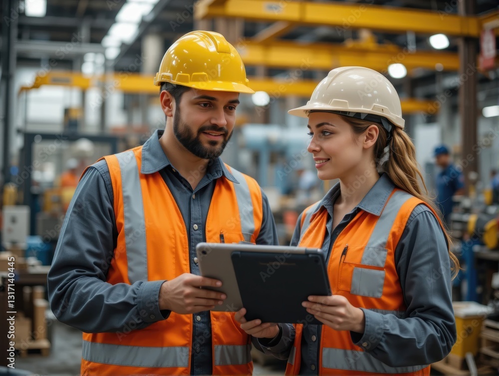 Engineers Collaborating and Reviewing Data on a Tablet at an Industrial Facility Engineers Collaborating and Reviewing Data on a Tablet at an Industrial Facility
