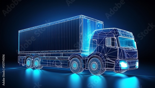 box truck and isolated on dark blue background low poly wireframe illustration delivery and transportation logistics storage warehouse industry business commercial concept