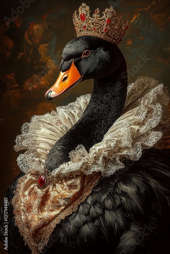 Majestic Black Swan in Regal Attire A