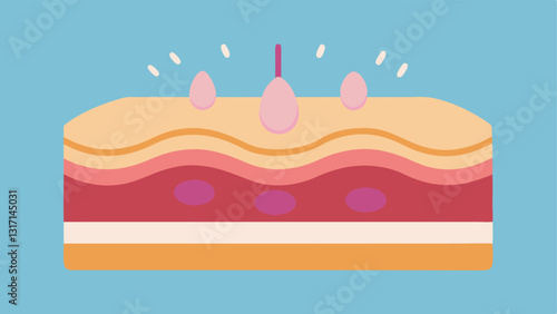 Skin Cells A vector showing a crosssection of skin highlighting layers with arrows pointing to a moisturerich layer infused with exosomes emphasizing skin health.