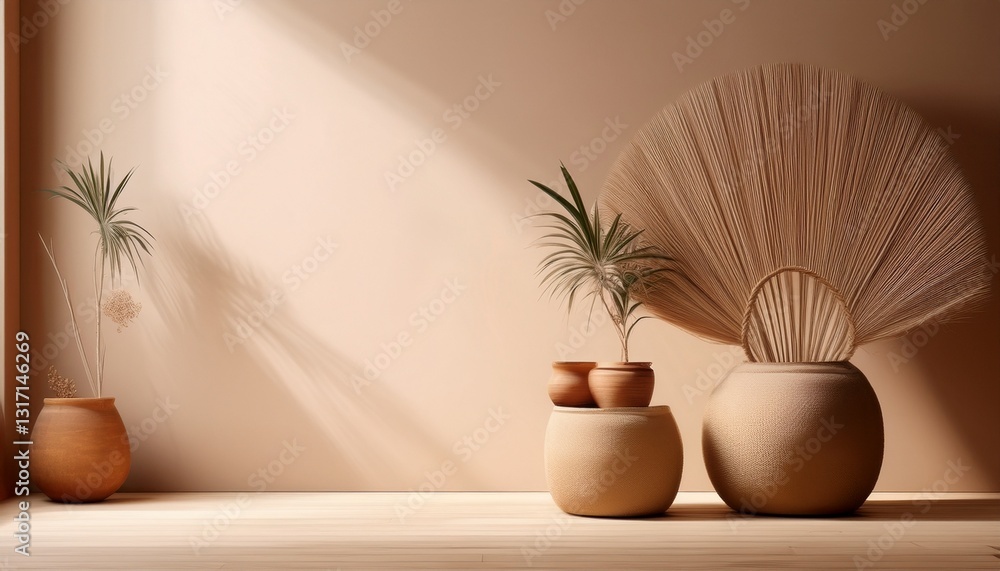 Generated image An abstract Bohostyle decor background featuring a neutral color palette with aesthetic mini Generated image An abstract Bohostyle decor background featuring a neutral color palette with aesthetic mini