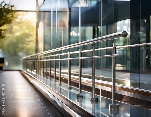 sleek stainless steel handrail enhances glass panel design