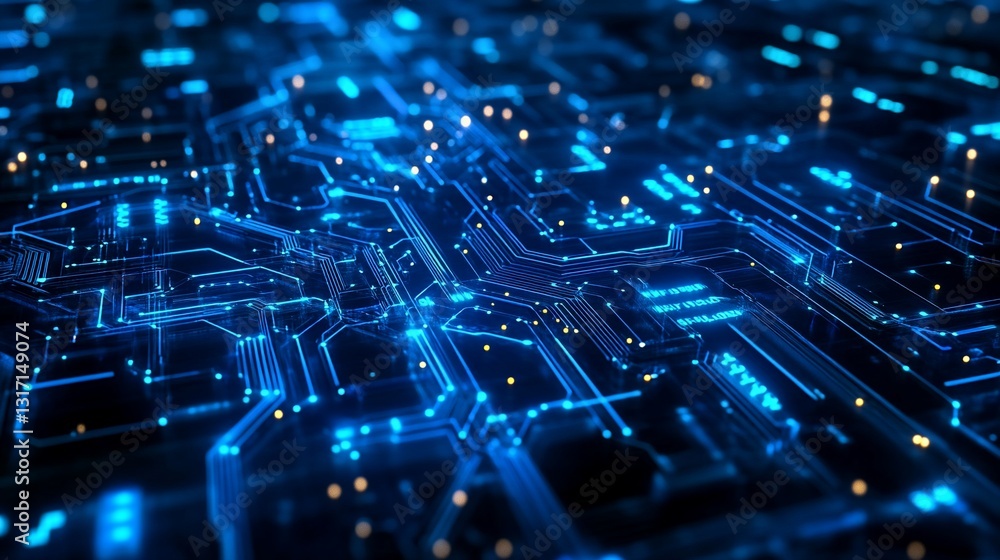 Obraz premium Abstract Digital Circuit Board Glowing Blue Lines Technology Background Futuristic