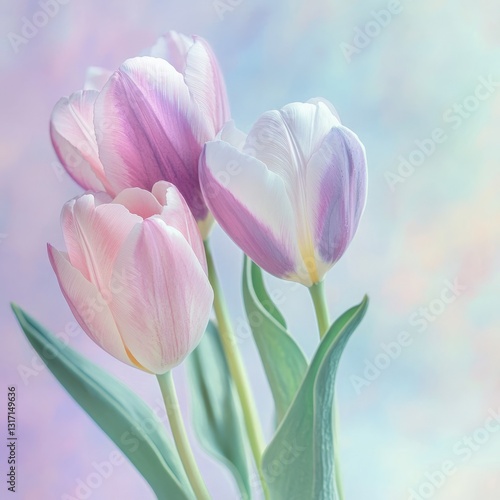 Wallpaper Mural Spring flowers. Tulips on pastel. Vintage greeting card. Torontodigital.ca