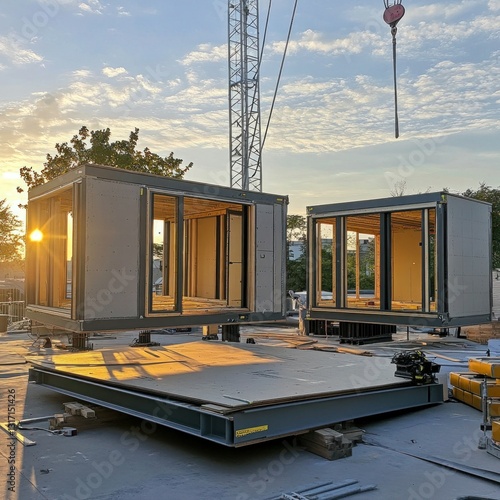 A construction crew using modular techniques for remote affordable housing projects.