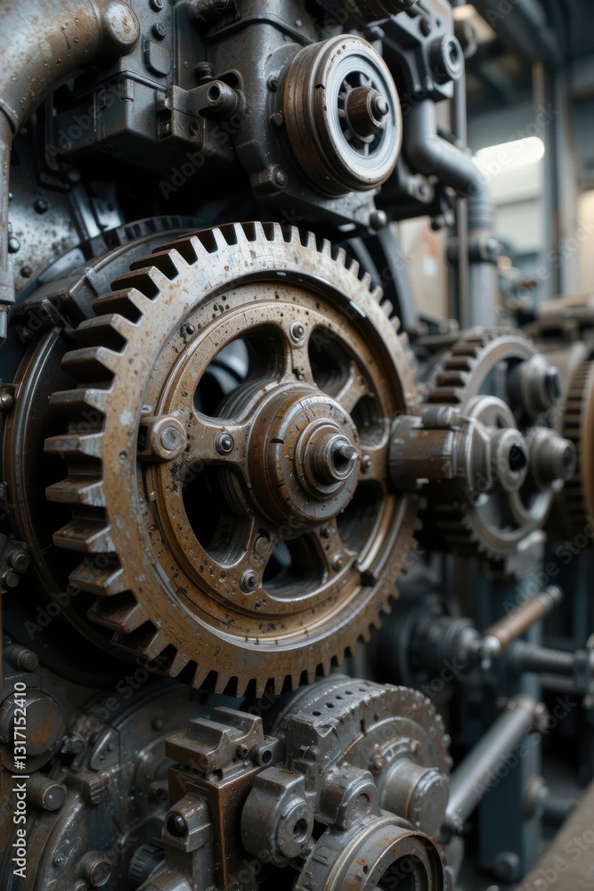 Close-Up View of Interlocking Gears and Cogs in an Industrial Machine Setting Close-Up View of Interlocking Gears and Cogs in an Industrial Machine Setting