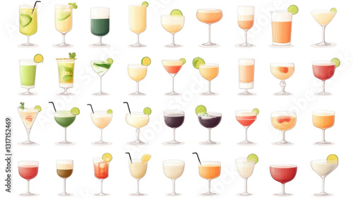 Wallpaper Mural Colorful Collection of Cocktail Illustrations on a White Background Torontodigital.ca