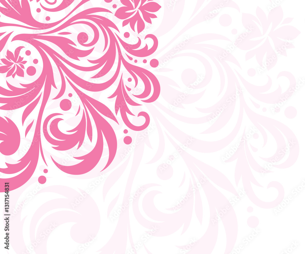 A beautiful, decorative background featuring a detailed, pink floral pattern in a corner design. A beautiful, decorative background featuring a detailed, pink floral pattern in a corner design.