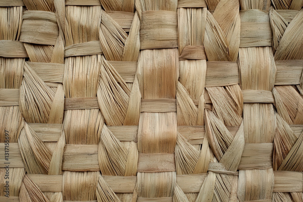 Obraz premium Woven straw mat texture, close-up, background blur
