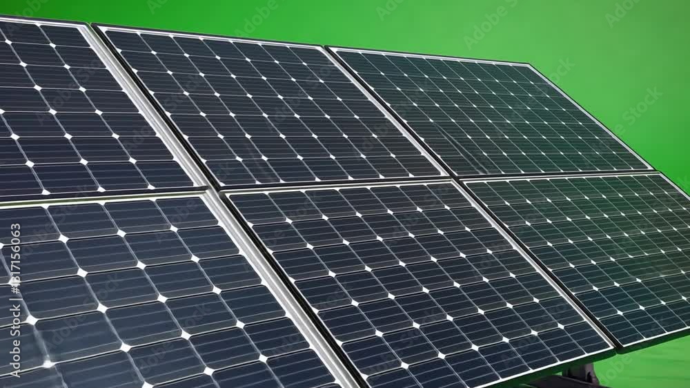 Sustainable energy solutions showcasing a solar panel installation on vibrant green background